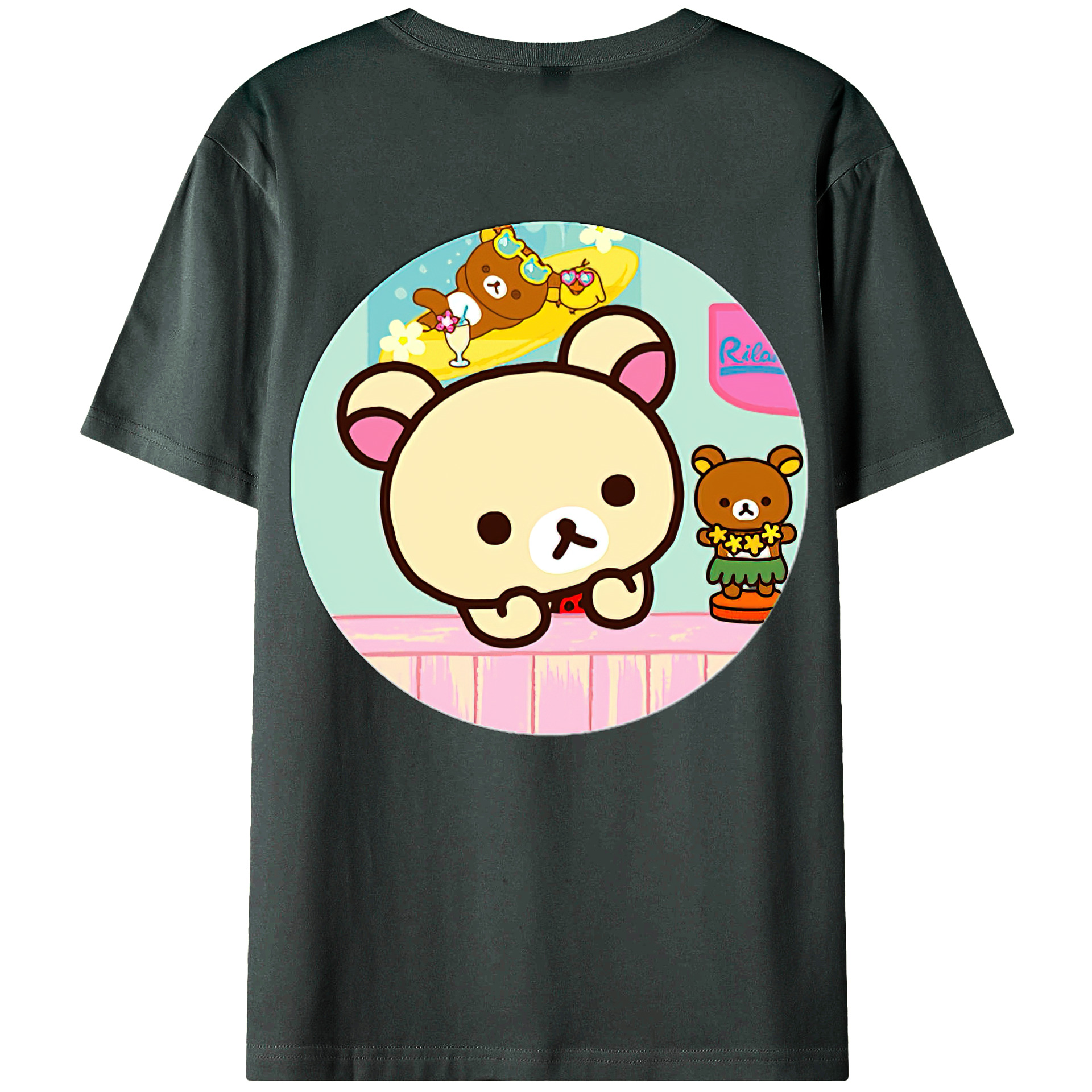 （画像用） リラックマ リラックマ キイロイトリ Rilakkuma Korilakkuma Kiiroitori 綿100％ メンズ半袖Tシャツ（バックプリント） 通気性
